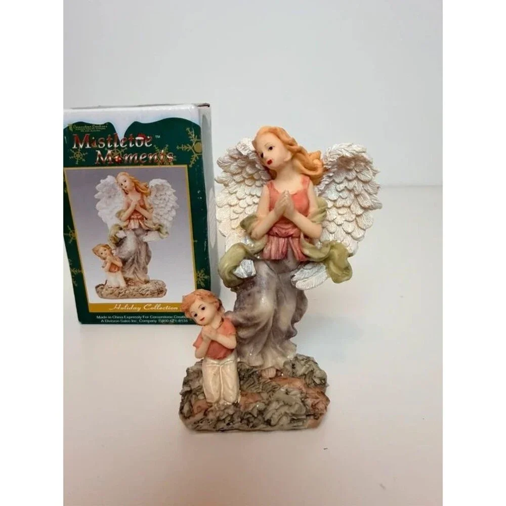 2000 Cornerstone Creations Mistletoe Moments Angel & Child Praying Figurine